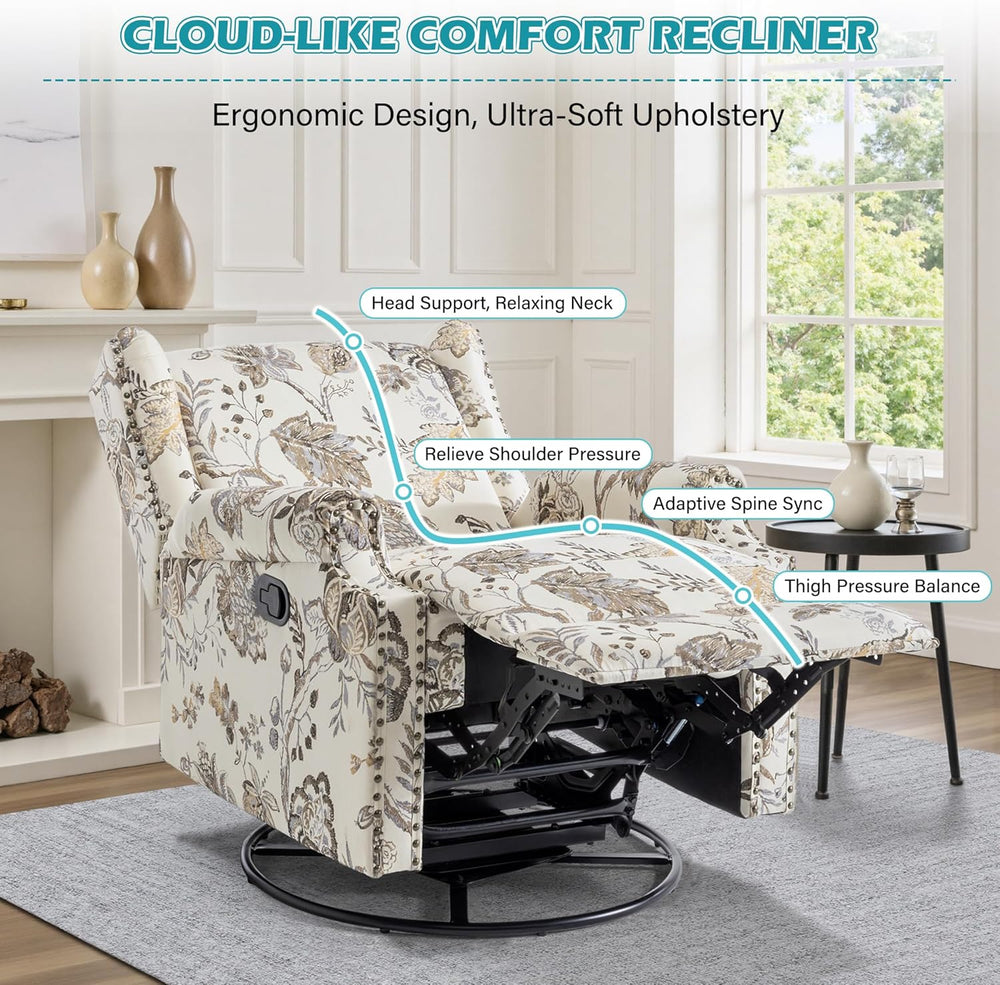 Swivel Glider Floral Recliner Chairs Set of 2, High Back Swivel Rocker Fabric...