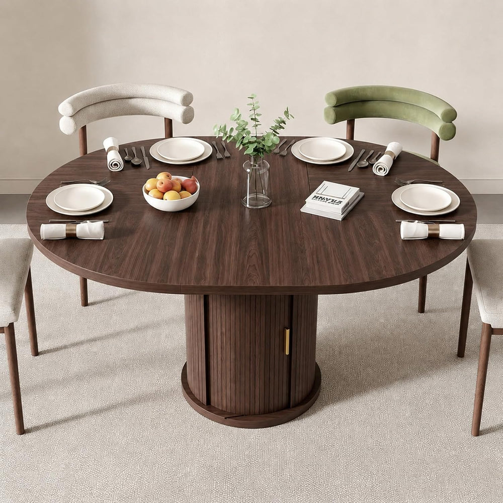 47 63" Extendable Round Wooden Dining Kitchen Table | 4-8 Seat Height Ad...