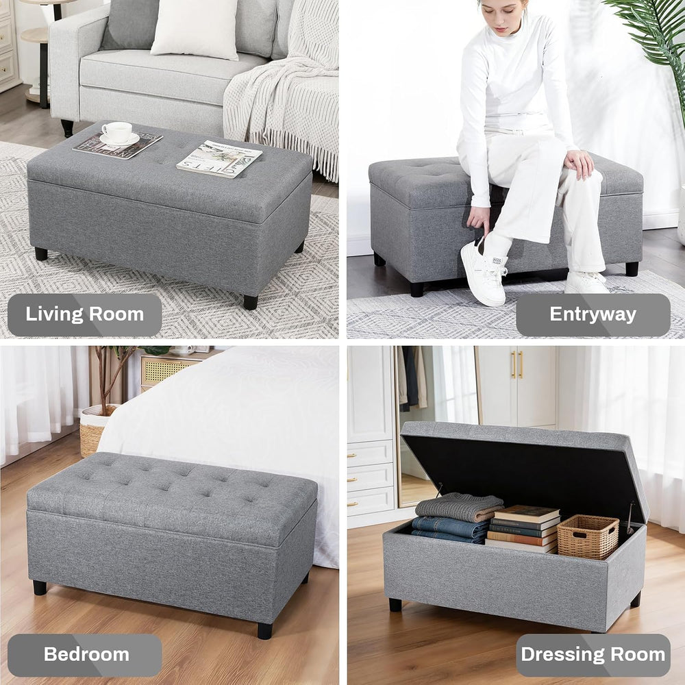 Linen Storage Ottoman Bench 35 inch with Hinged Lid - Multi-Functional Ottoma...