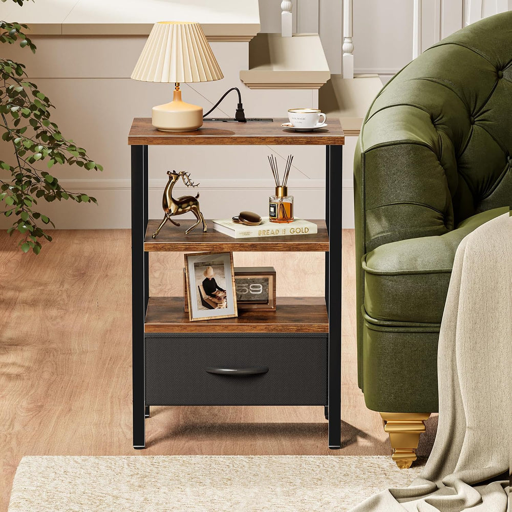 SUPERJARE Nightstand with Charging Station, Bed Side Table with Adjustable Fa...