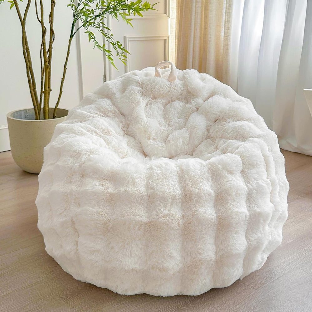 LIFEREVO 3FT Fluffy Faux Rabbit Fur Bean Bag Chair Cover, No Filler, Beige | ...