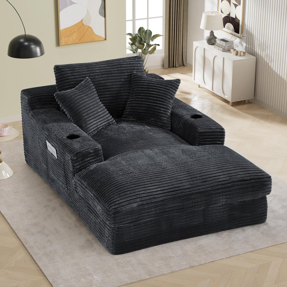 49" x 76" Corduroy Chaise Lounge, Cup Holders, Dark Gray | Super-ov...