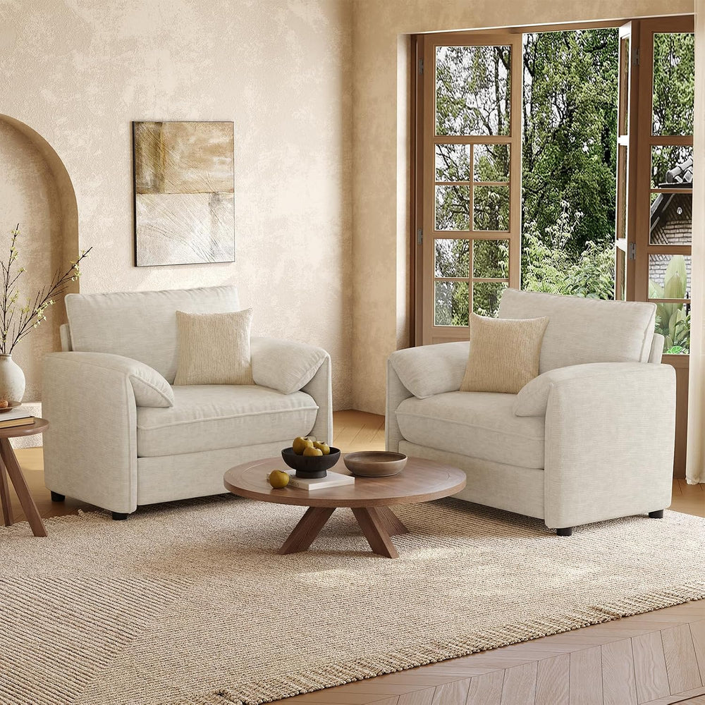 ONBRILL Oversized Accent Chair, 41 Inch Chenille Fabric Armchair, Beige | Com...