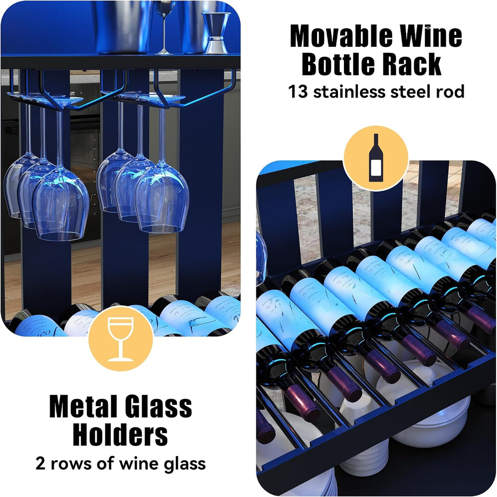 L Shaped Bar Table with LED Light, 4-Tier Corner Wine Bar Cabinet with Stemwa...