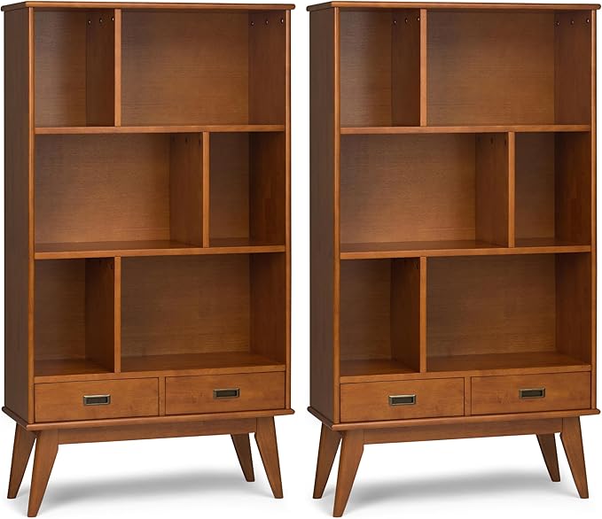 SIMPLIHOME Draper 35 inch Mid-Century Modern 6 Cubbie Bookcase with Drawer (S...