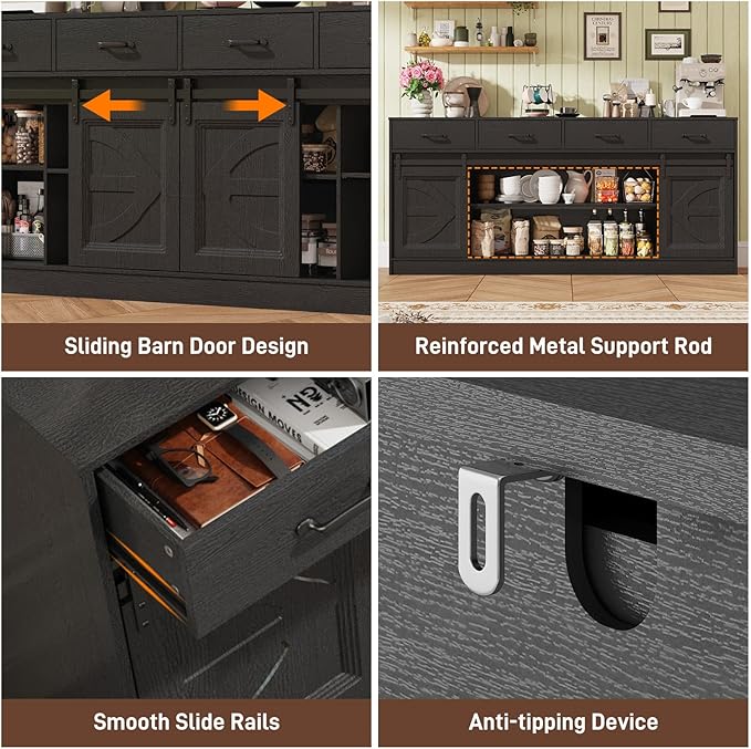 St.Mandyu 70" Large Farmhouse TV Stand for 85/80/75/70 Inch TVs w/4 Draw...