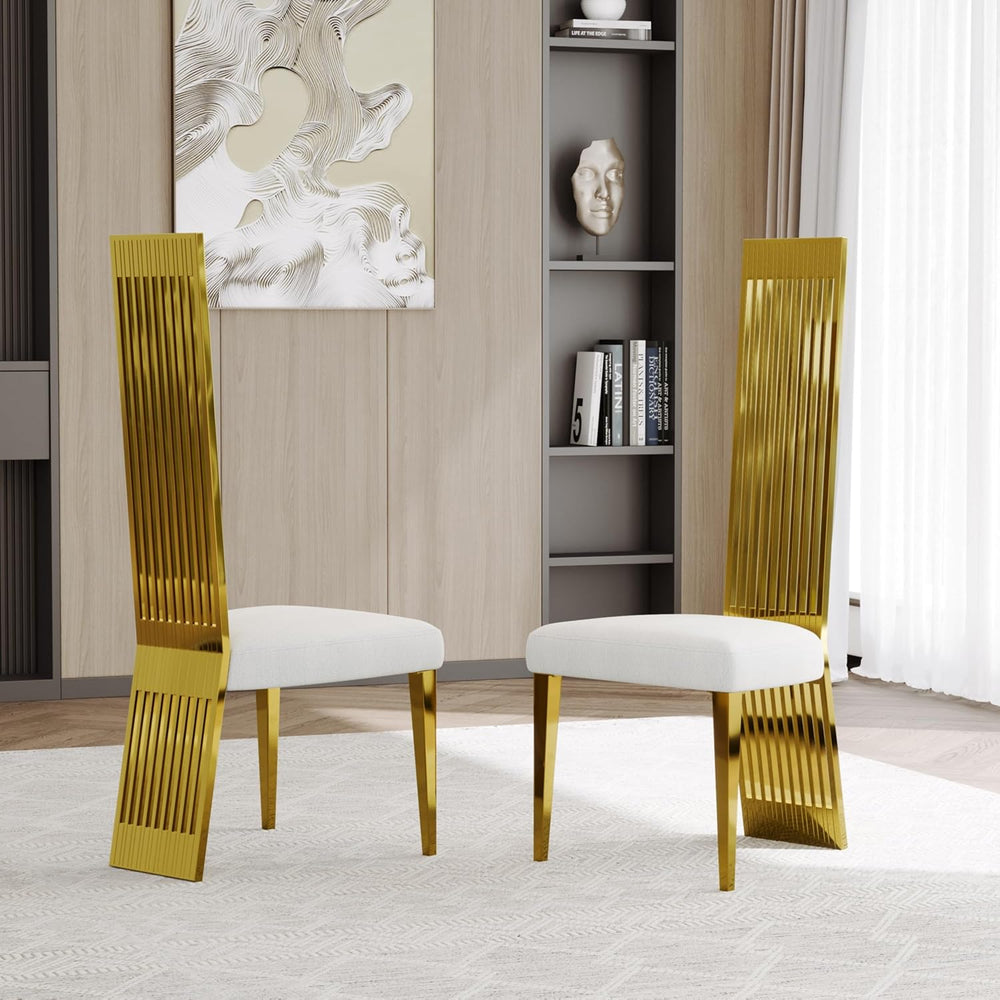 White and Gold Dining Chairs Set of 2, Upholstered Boucle Dining Room Chairs ...