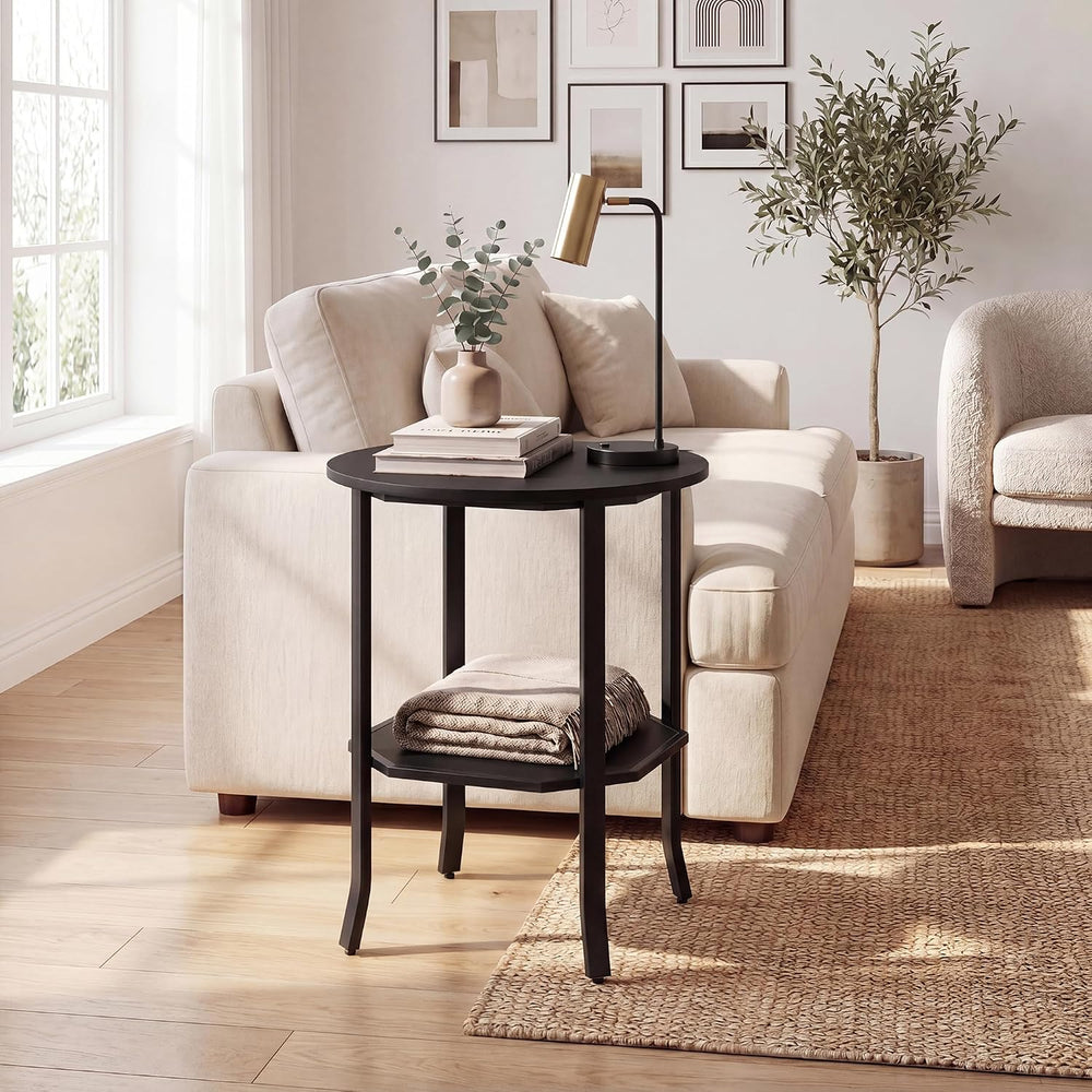 Tangkula 2-Tier Round Side End Table, Small Nightstand with Storage Shelf, In...