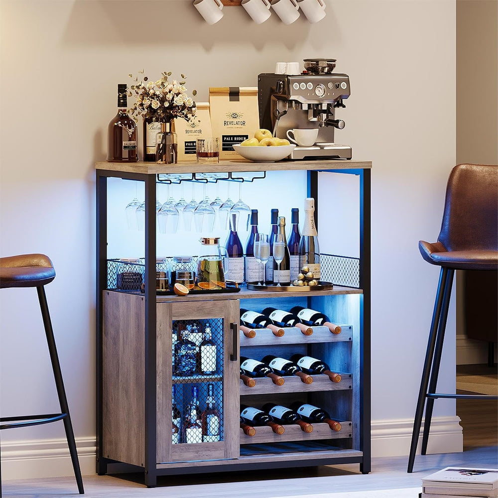 GarveeHome Wine Bar Cabinet with LED Lights, Liquor Cabinet with Storage