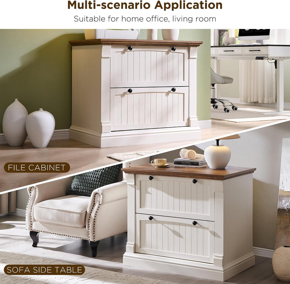 OKD Farmhouse Lateral File Cabinet with 2 Drawers, Antique White | 35.3"...