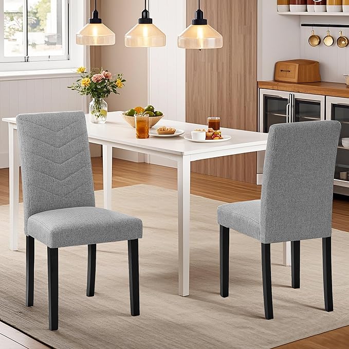 VECELO Upholstered Dining Chairs Set of 2, Fabric Wood Legs High Back for Kit...