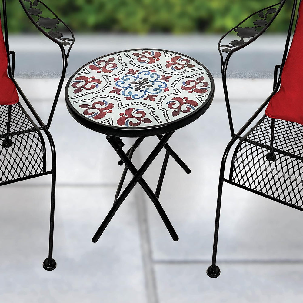 Backyard Expressions Folding Glass Patio Side Table-Mosaic Pattern-18 Inch