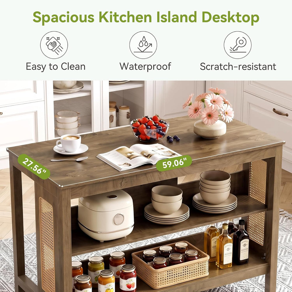 LITTLE TREE Kitchen Island with Storage, Kitchen Table with Large Worktop | W...