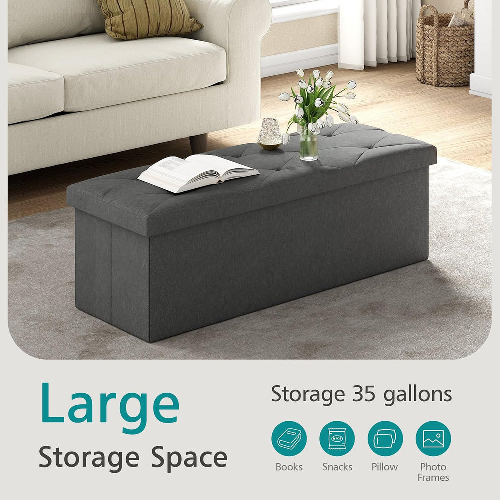 VECELO 43'' Folding Storage Ottoman Bench, Storage Chest, Linen Fabri...