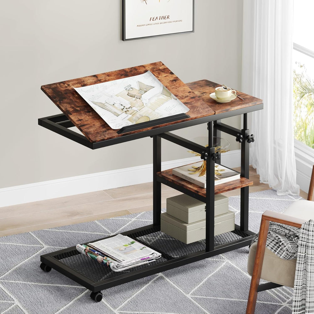 Tribesigns Adjustable Height Rolling C-Table, Mobile Side Table with Tiltable...
