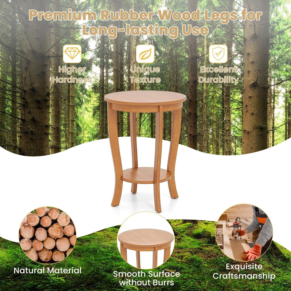 GOFLAME 2-Tier Round End Table, 18” Sofa Side Table with Storage Shelf, Floor...
