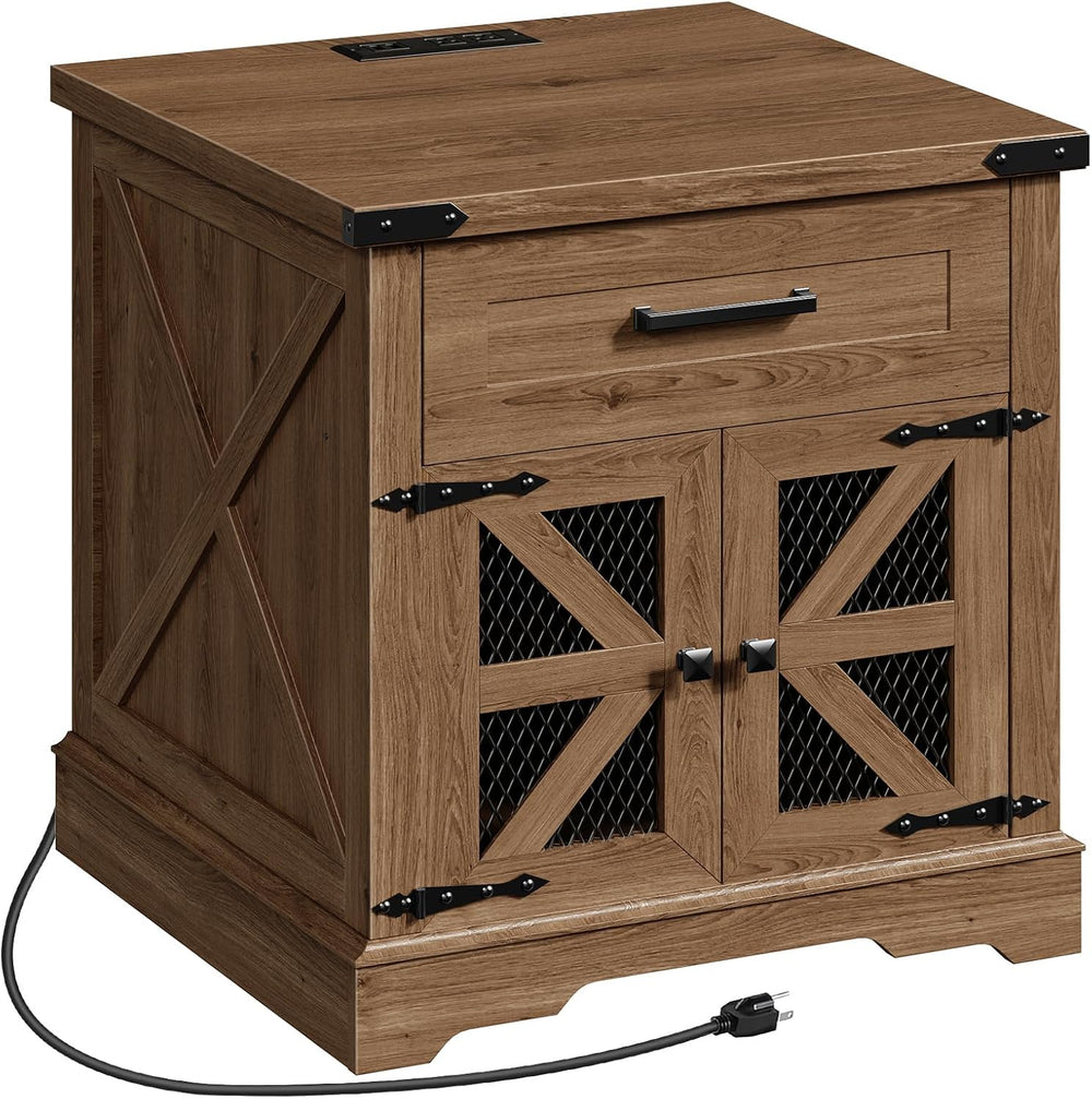 RALGEND Walnut Farmhouse End Table with Charging Station, 24" Large Sofa...