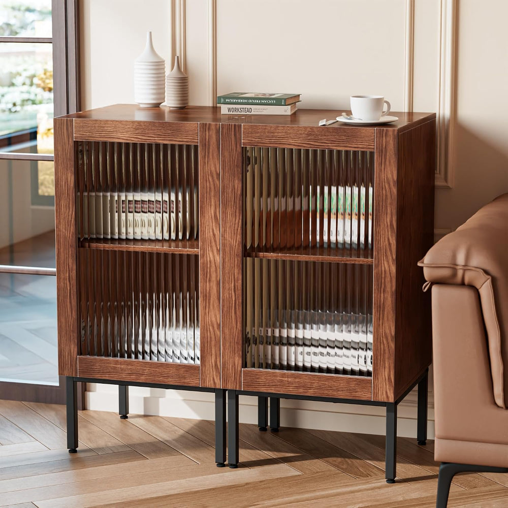 BVIUNTWO Glass Door Cabinet,2-in-1 Buffet Cabinet with Storage,32 Inch Farmho...