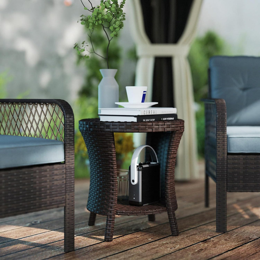 Outsunny 18" Outdoor Wicker Coffee Table 2-Tier Side Table Mixed Brown