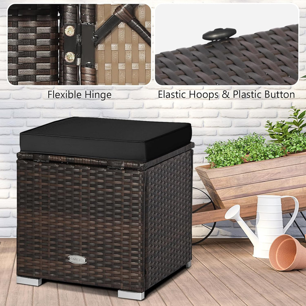 ORALNER 16" Outdoor Ottoman, Set of 2 Wicker Ottoman with Storage, All-W...