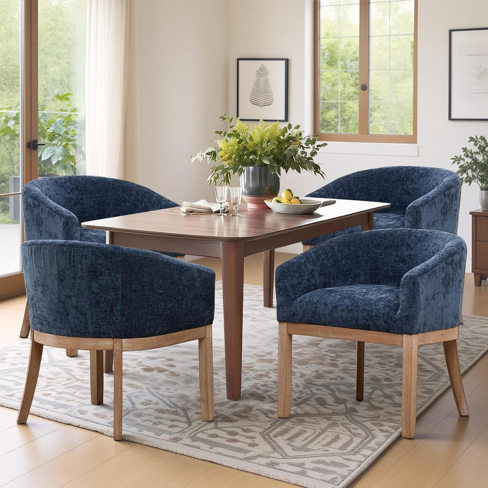 SoarFlash Modern Upholstered Barrel Dining Chair Set of 4, Natural Hardwood F...