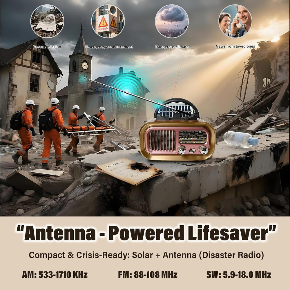 Portable AM FM SW Radio with Bluetooth, Retro Radio with Solar Panel