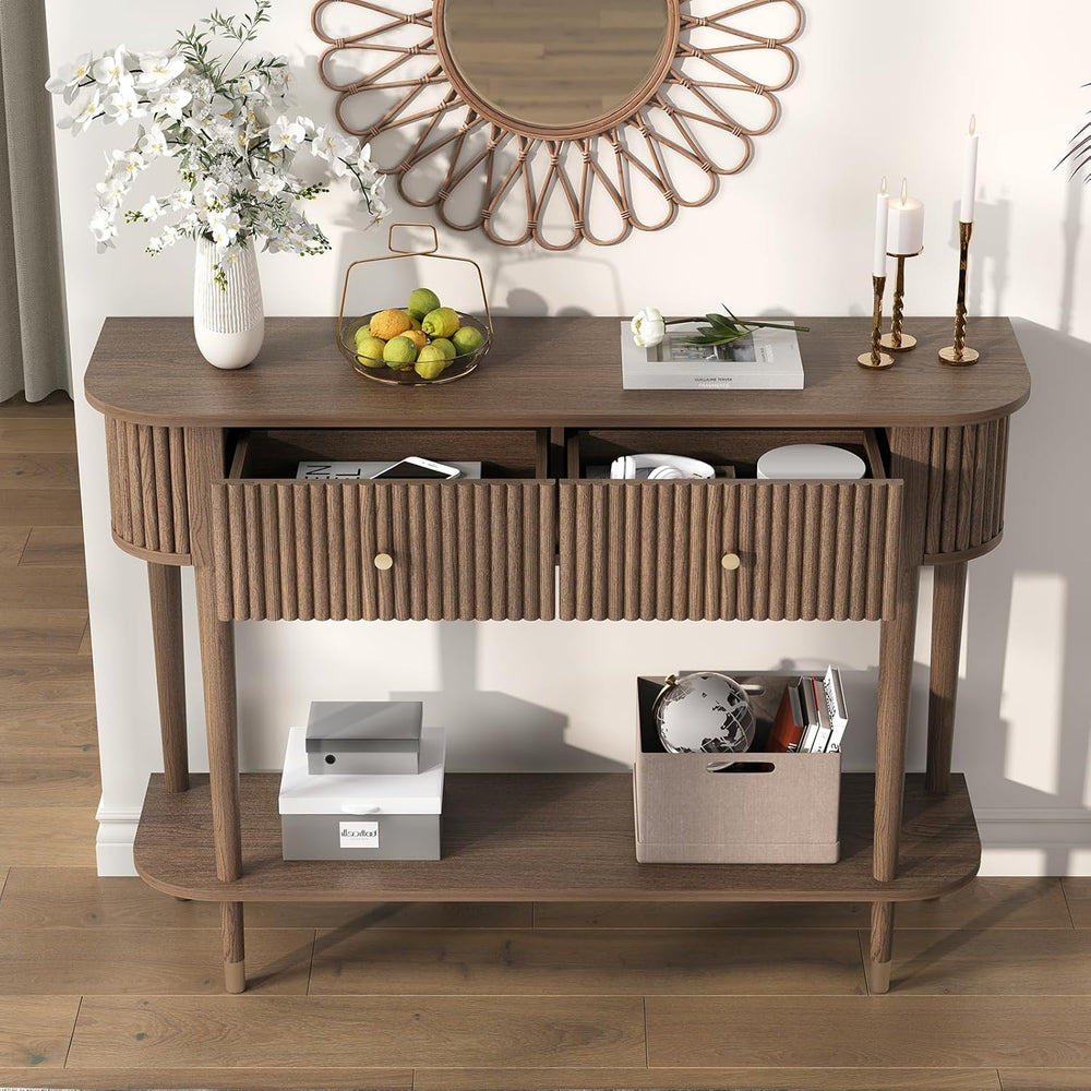 JOINICE 43" Entryway Table with Drawers,Fluted Console Table with Storag...