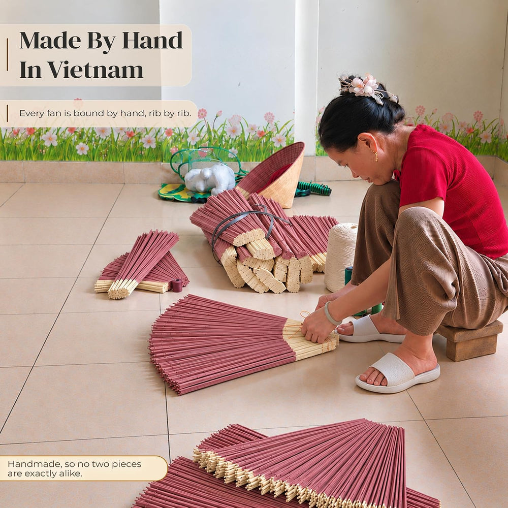 ChumDecor Bamboo Fan Wall Decor, Japanese Wall Fan, Red Pink 40 in