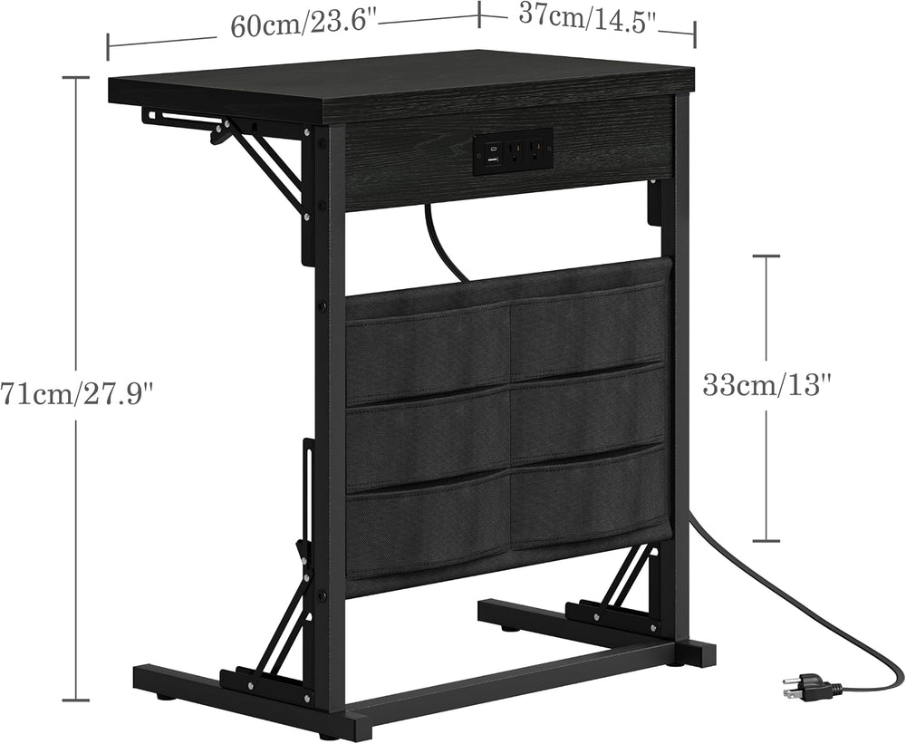 Folding C Table with Charging Station, C Shaped End Table, Sofa Tv Tray Table...