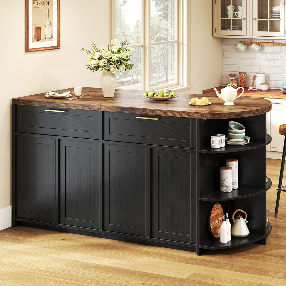 HSH 63 Inch Large Kitchen Island with Storage and Seating, Rustic Brown | Sta...
