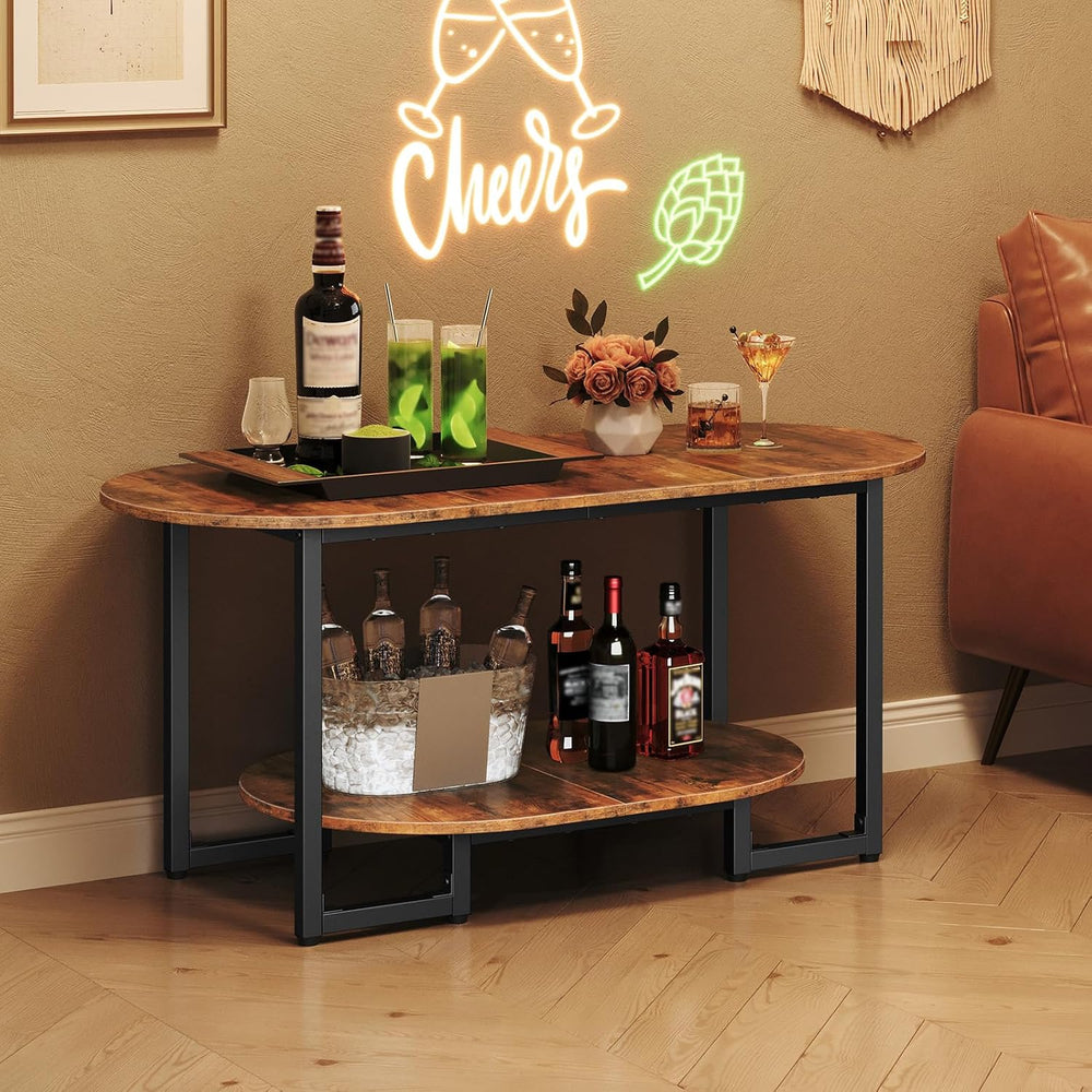 HOOBRO Coffee Table for Living Room, Oval Small Coffee Table with 2-Tier Open...
