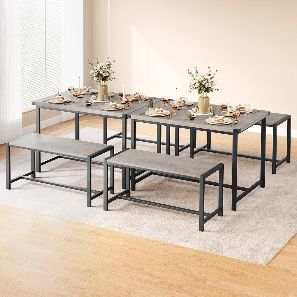 Dining Table Set for 4 with 2 Benches, 3-Piece Kitchen Table Set, Space-Savin...