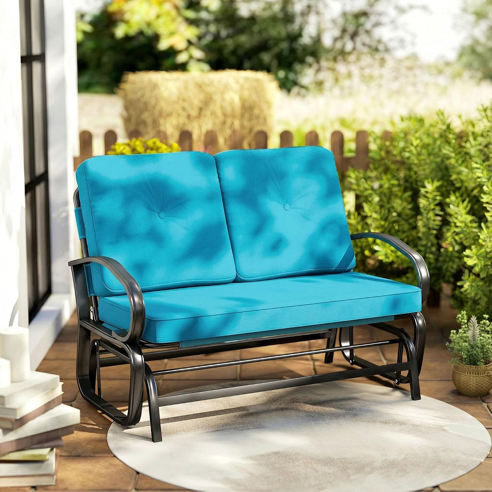 Outsunny Outdoor Glider Bench 2-Person Patio Rocker Tufted Cushions Blue
