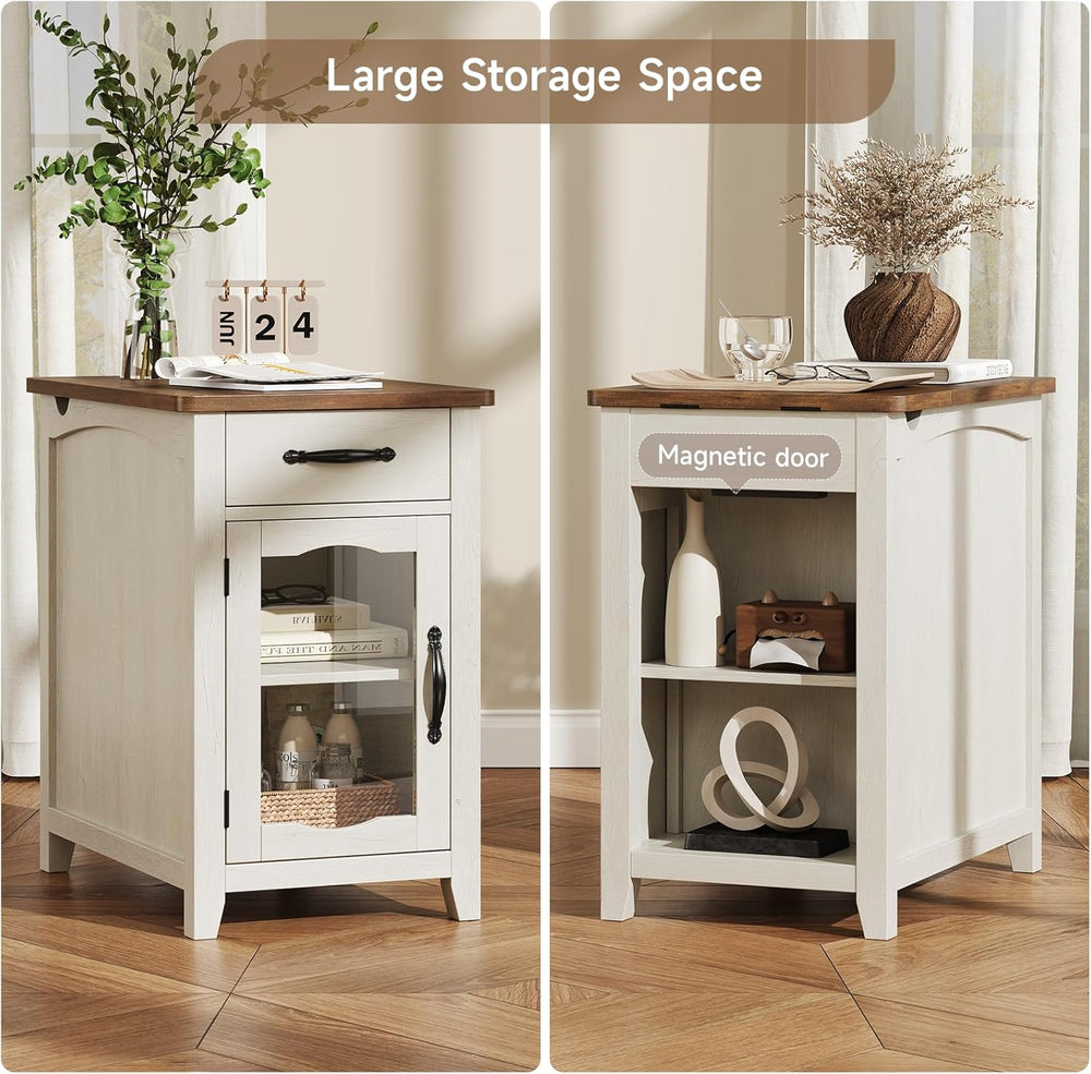 ONBRILL End Table with Charging Station, Narrow Side Table for Living Room, F...