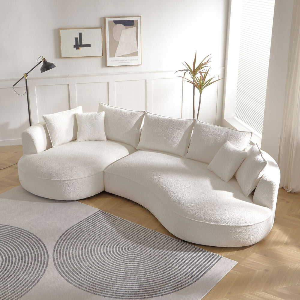 WILLIAMSPACE 124.8" Boucle Curved Sofa Couch, Modern Upholstery Cloud So...