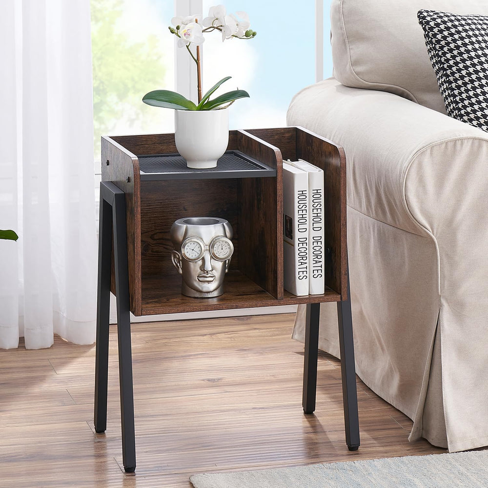 VECELO Night Stand Industrial End Table,Bedside Table with 2-Tier Open Storag...