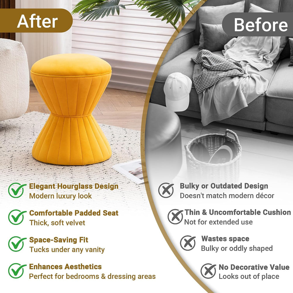 Multifunction Velvet Ottoman, Upholstered Vanity Stool Chair, Sturdy Round Fo...