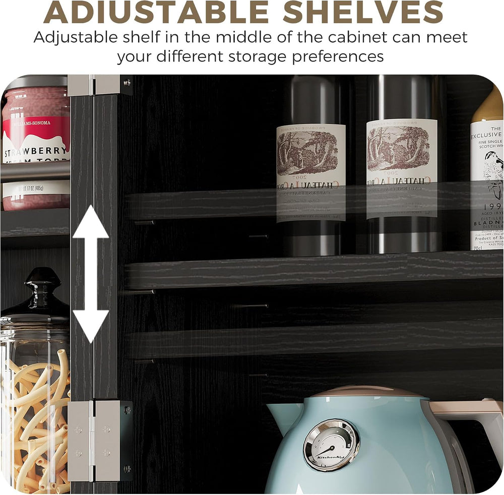 IRONCK 72" Farmhouse Kitchen Pantry Cabinet with Sliding Storage Rack,Bl...