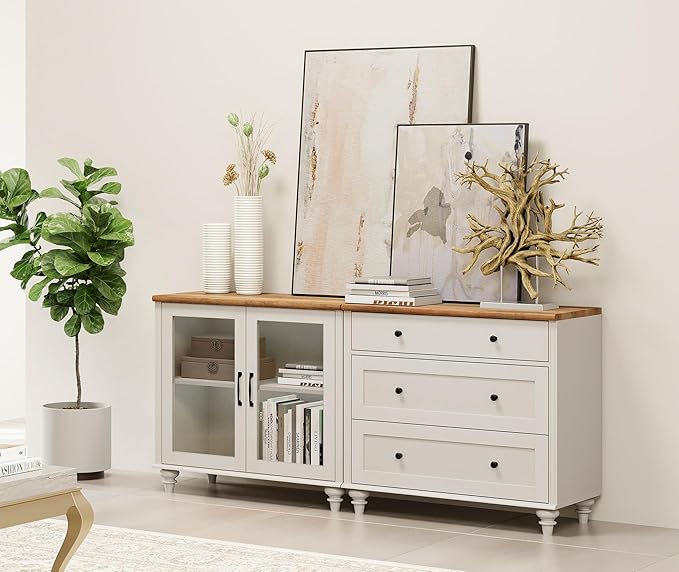 WAMPAT TV Stand for 75 Inch TV, Wood TV Cabinet Entertainment Center Televisi...