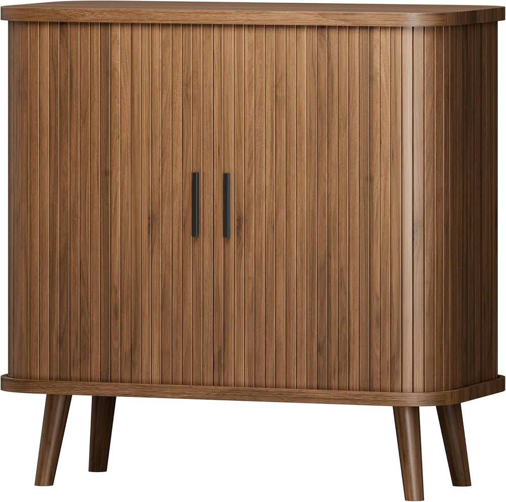Sideboard Buffet Cabinet with Sliding Door, 31.5" Wide Fluted Modern Acc...