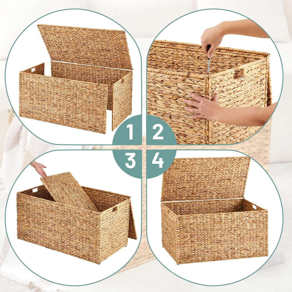 Wonderjune 36 x 20 x 18.5 Inch Water Hyacinth Wicker Storage Trunk with Metal...