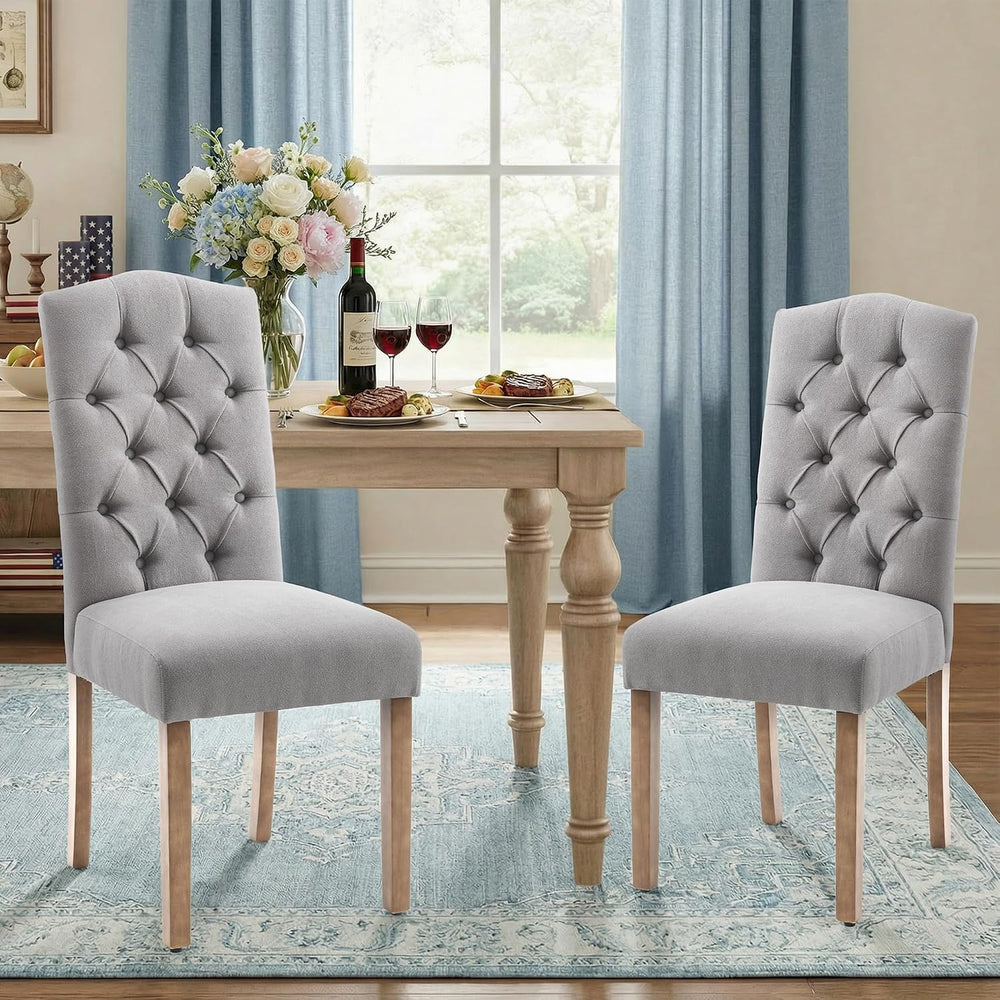 Tufted Dining Chair Fabric Button Upholstered Modern Kitchen Diner Set of 2