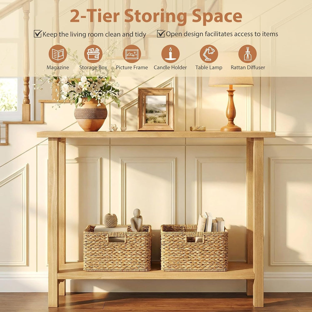 GIANTEX 47" Solid Wood Console Table, 2-Tier Narrow Entryway Table | Rus...
