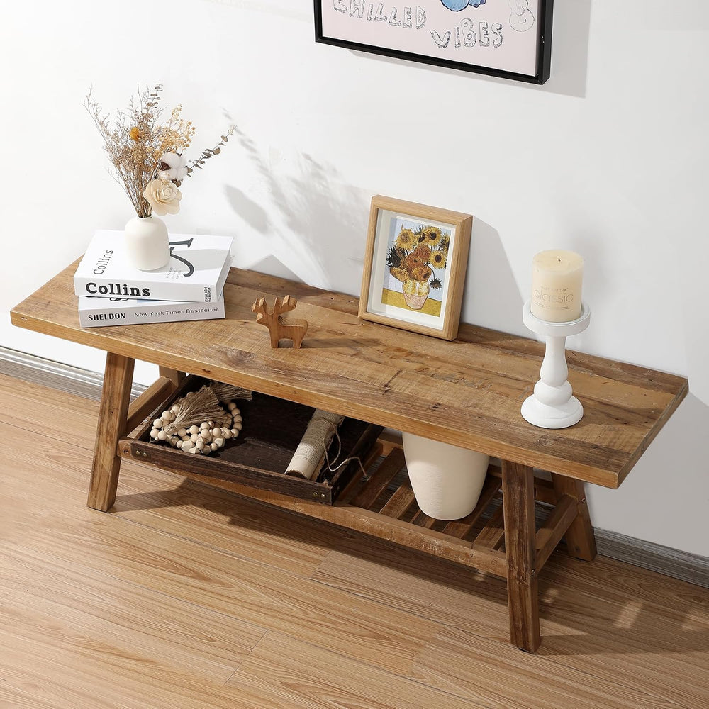 HOKYHOKY Reclaimed Solid Wood Bench-43.3" Entryway Bench with Storage Sh...