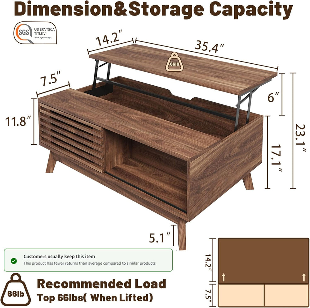HAIOOU Lift Top Coffee Table with Storage for Living Room 35.4" Walnut