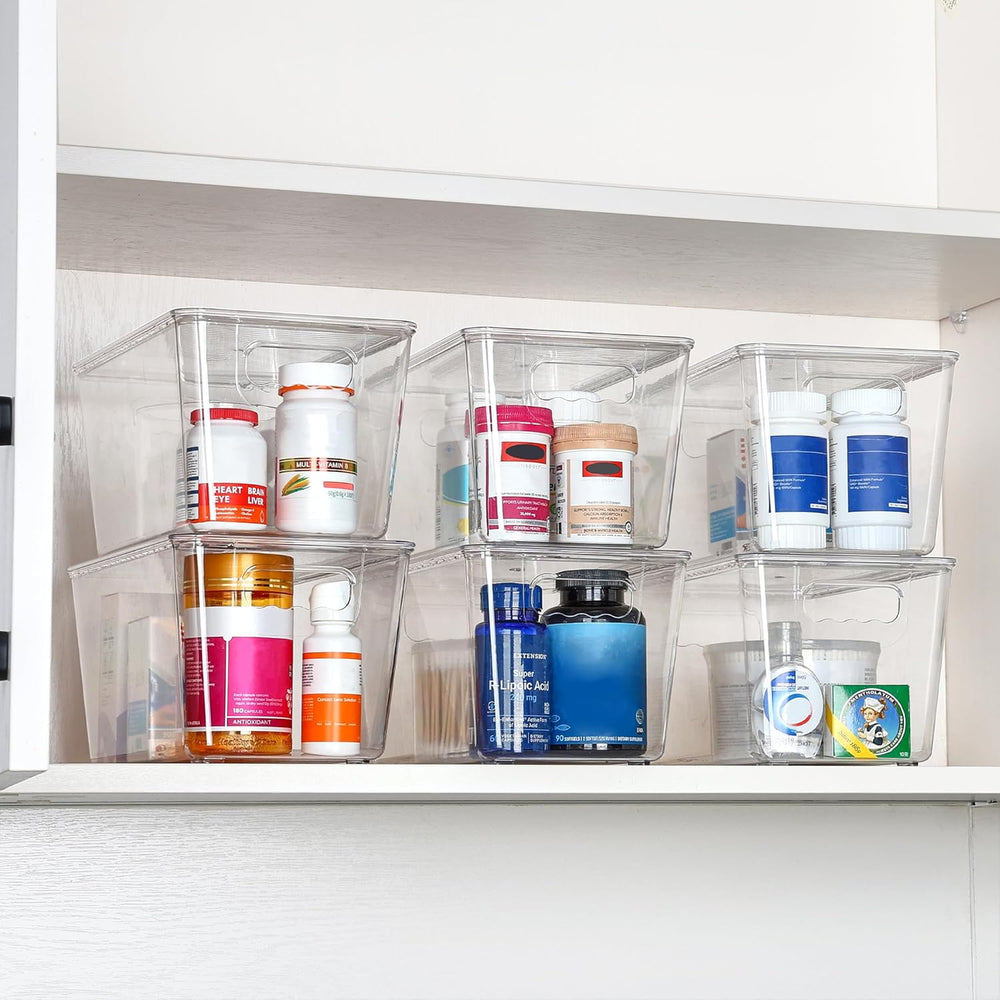 Vtopmart 6 Pack Clear Stackable Storage Bins with Lids and Handles, Medium
