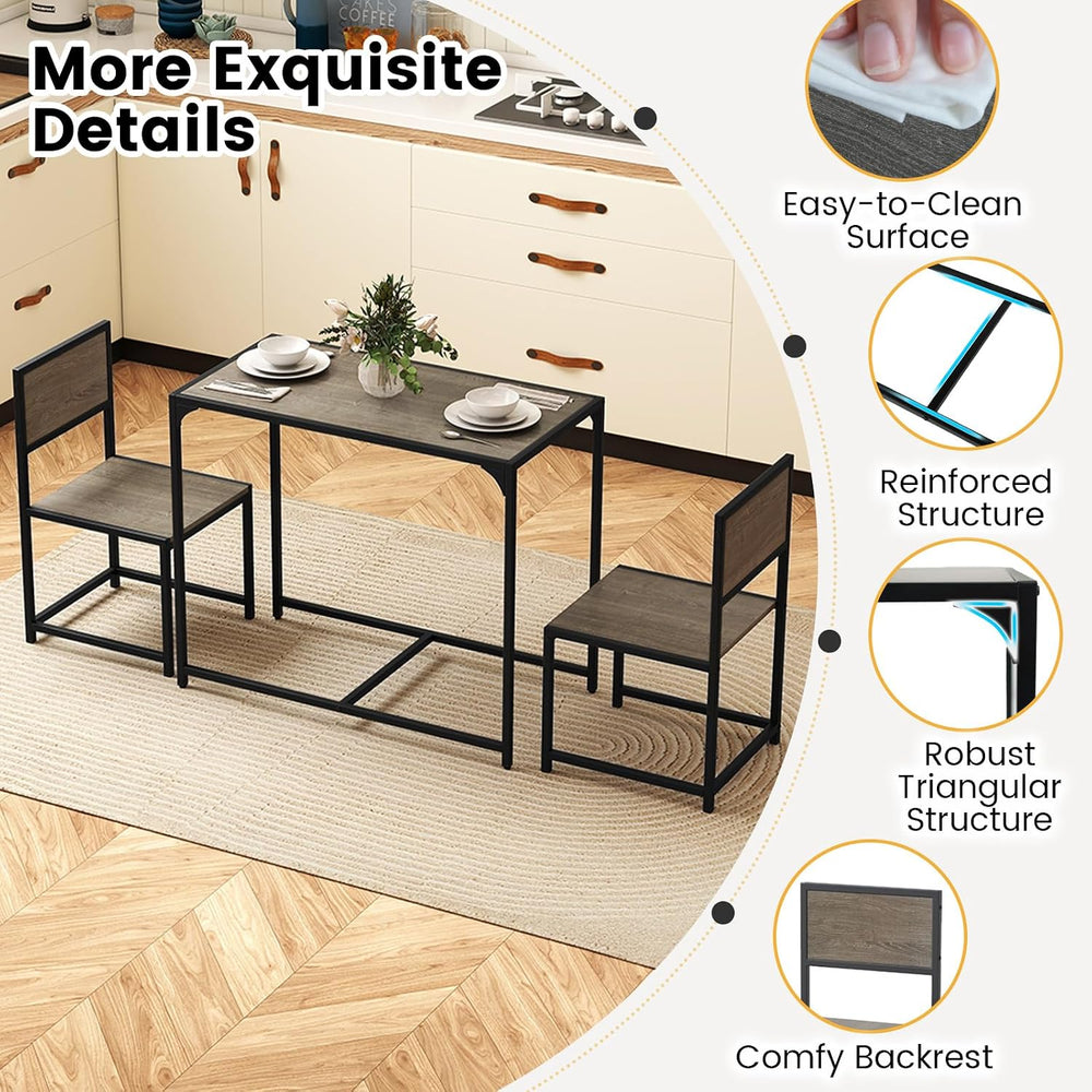 COSTWAY 3-Piece Small Dining Table Set for 2, Industrial Dinette Set with Stu...