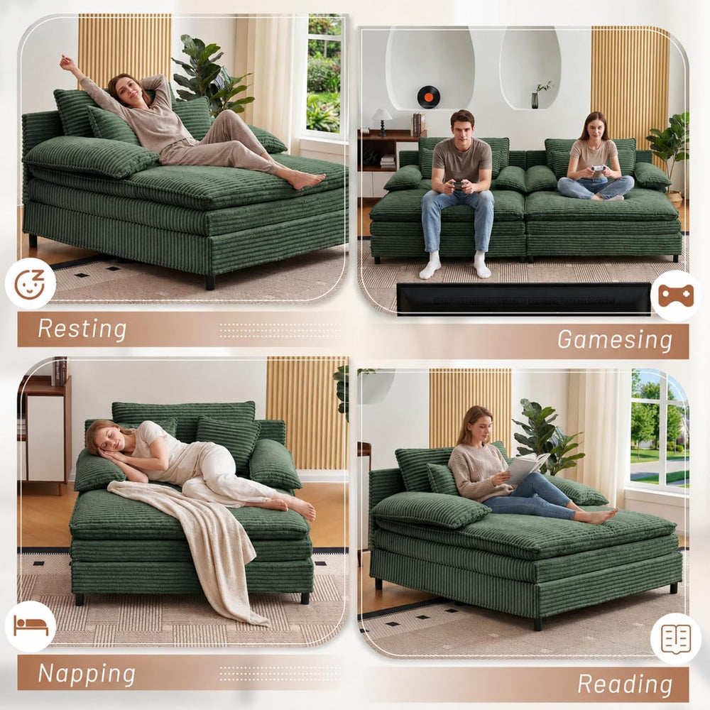 55" W Reclining Chaise Lounge Chair Indoor with 4-Gear Adjustable Backre...