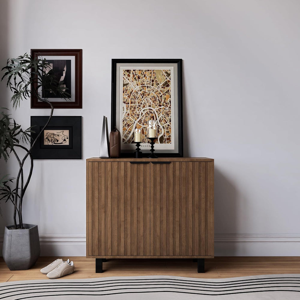 Sideboard Buffet Cabinet Storage for Entryway with Doors, Modern Fluted Shoe ...