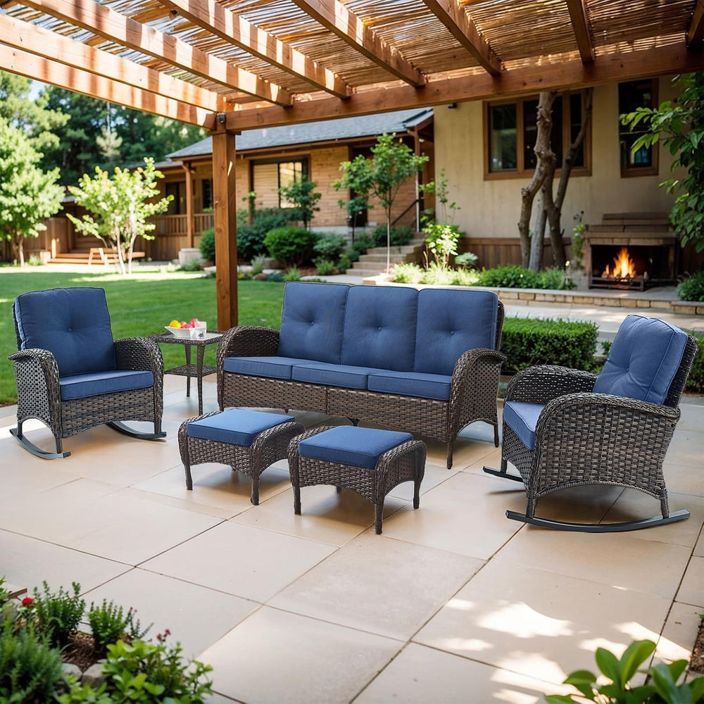 Belord Outdoor Ottomans for Patio Foot Rest - 25 Inch PE Wicker Foot Stool Se...